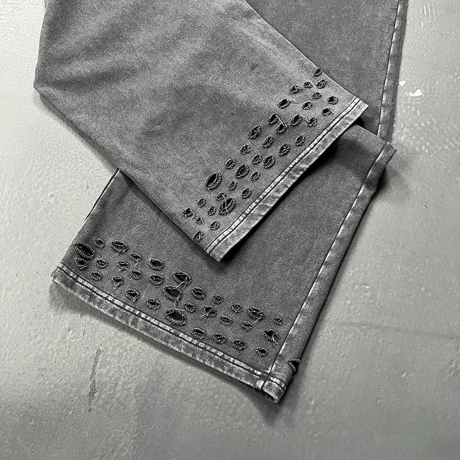 Autumn/Winter Black Gray Washed Baggy Street Sweatpants Hip Hop Raw Edges Cut Crush Loose Distressed Wide Leg Joggers Men 250616