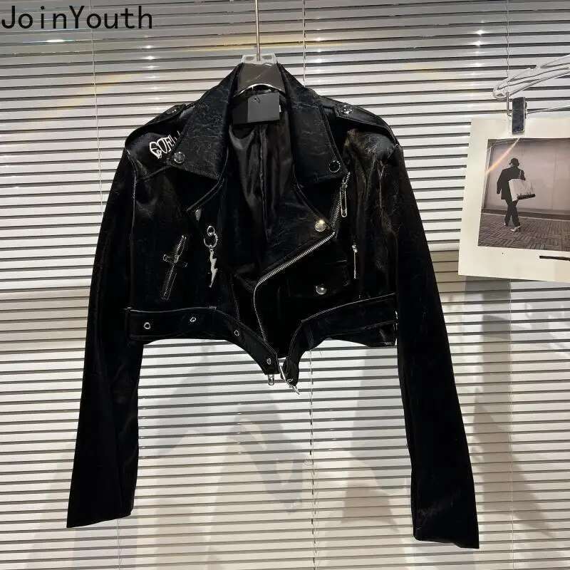 Harajuku PU Jackets for Women Letter Embroidery Zipper Outwear Y2k Crop Tops 2025 Ropa Mujer Streetwear Fashion Leather Coats
