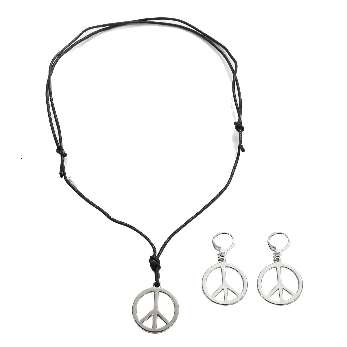 New Anti-War Peace Sign Pendant Necklace Set Vintage Style Long Chain Earrings