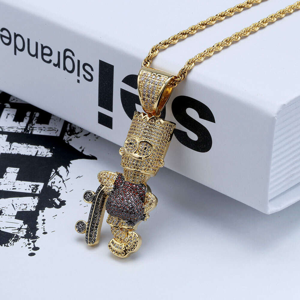 Cartoon Character Simpson Pendant Copper Inlaid Zircon Full Dia Unisex Trendy Necklace Jewelry