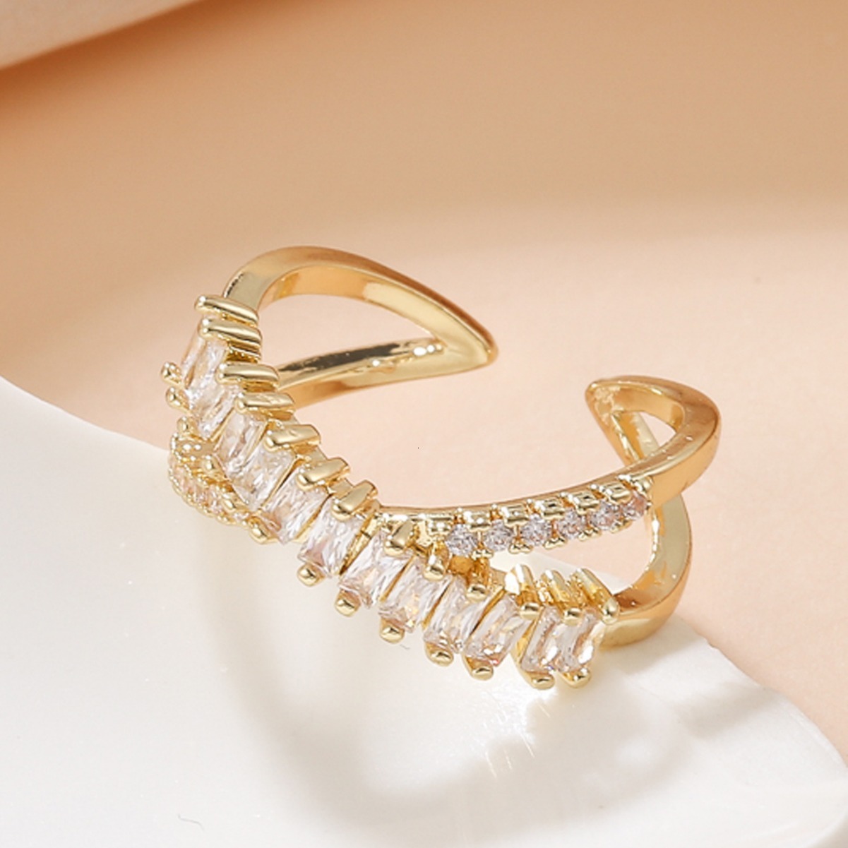 Korean Style Cross Personality Row Inlaid Zircon Adjustable Open Fashion Index Finger Ring