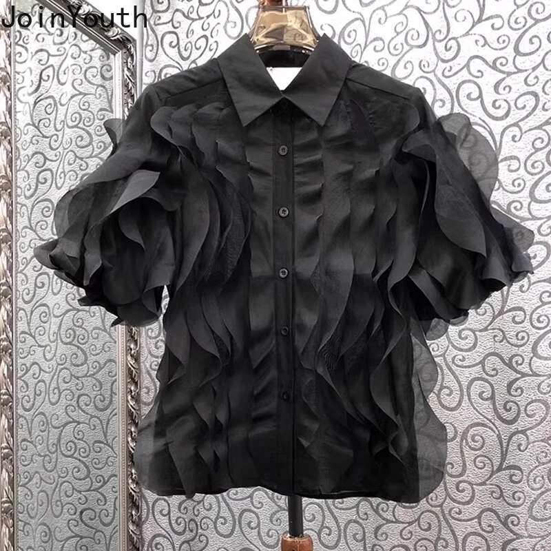 2025 Camisas De Mujer Summer White Blouses Womens Clothing Patchwork Short Sleeve Shirts Vintage Korean Chic Blouse Tops Female