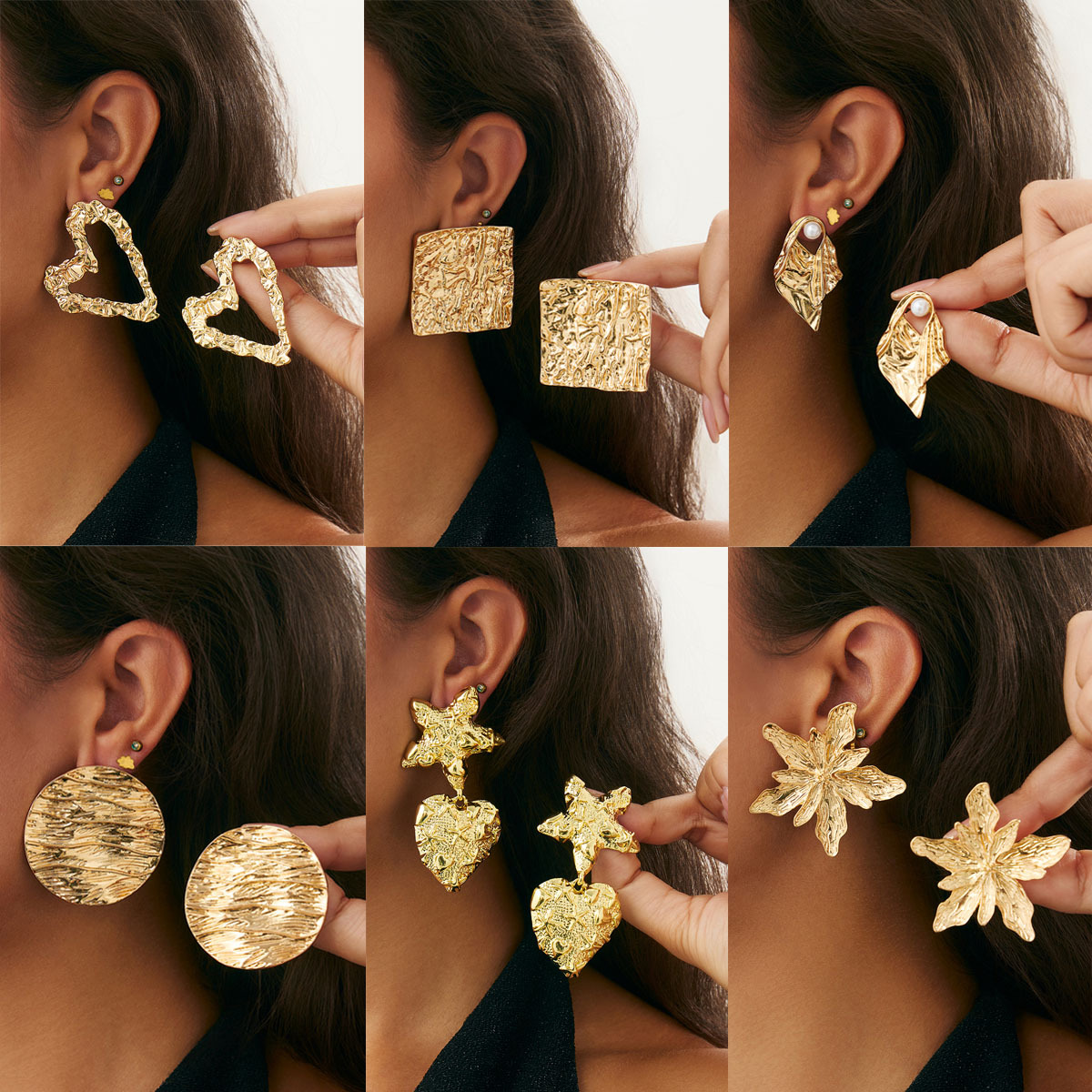 European and American inspired Creative Liquid Lava like Folded Heart Alloy Stud Earrings with Exaggerated Geometric Textures