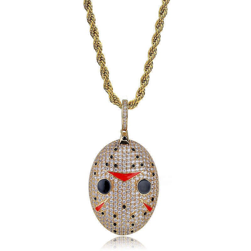 Hip Hop Saw Mask Micro Paved Zircon Exaggerated Pendant Unisex Trendy Necklace