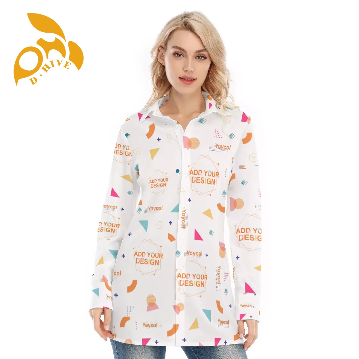 Free shipping Customer customization All-Over Print Women's Long Shirt Design fashion Show off one's figure