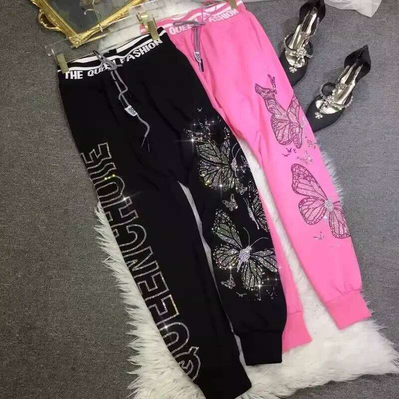 Designer Leisure High Quality Plus Size High-Waisted Slimming Workout Women With Dia Embroidery Long Pants For Autumn/Winter