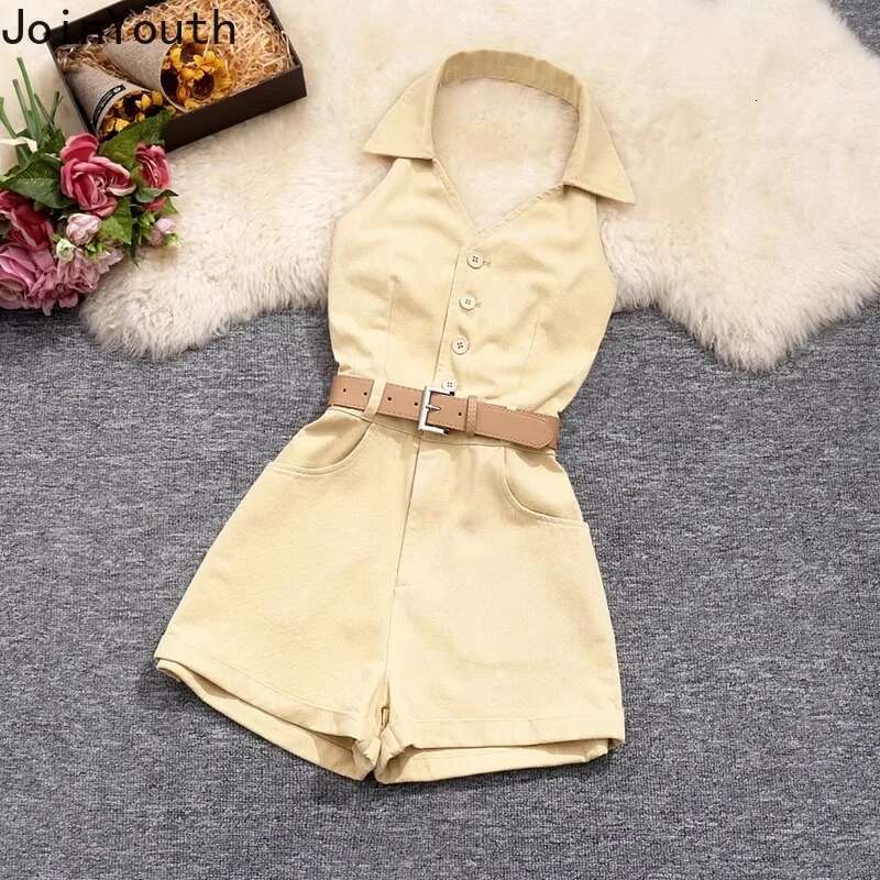 Temperament Jumpsuit 2025 Womens Clothing Single Breasted Tunic Rompers Sexy V-neck Sleeveless Playsuit Chic Summer Bodysuit