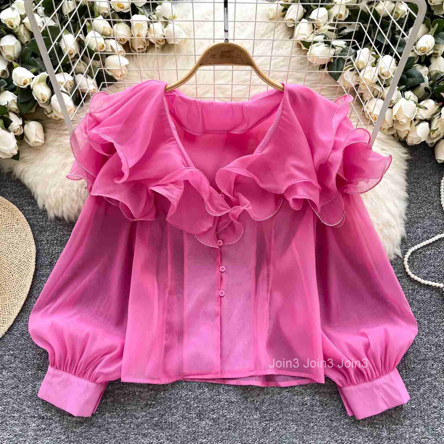 2025 Camisas De Mujer Women Shirts Loose Temperament Tops Ruffles Long Sleeve Blouses Lantern Sleeve Loose Vintage Summer Blouse