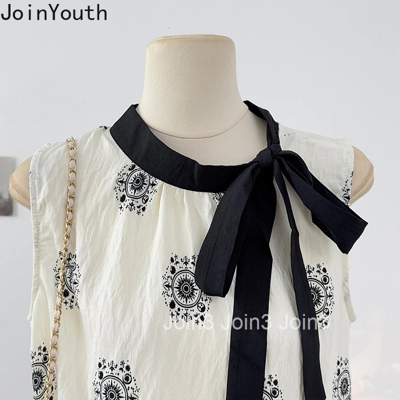 Bohemia Blouse Women Clothing Stand Neck Sleeveless Bandage Shirt 2025 Blusas Mujer De Moda Loose Summer Vintage Tops Female