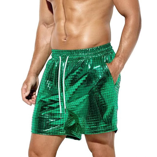 Free Shipping Designer Beach Pants2025 New Plaid Glossy Shorts Men's Casual European And American Cross-border Shorts Men's Beach Casual Pan