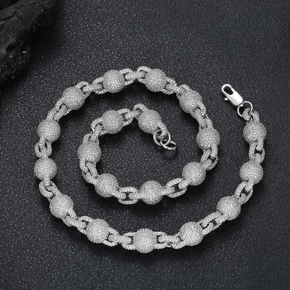 Hip Hop Jewelry 10.5mm Inlaid Dia Bubble Round Bead Chain Zircon Accessories Men's Necklace 59a9