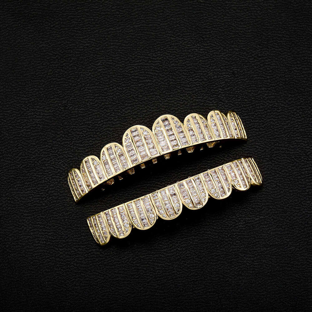 Gold-Plated Square Zircon Full Dia Micro-Inlaid Large Gold Teeth Unisex Hip-Hop Accessories