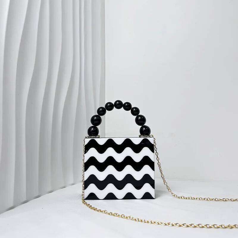 Designer Bag Evening Acrylic Beads Top Handle Bags For Women Weave Printing Purses And Handbags Designer Banquet Bag