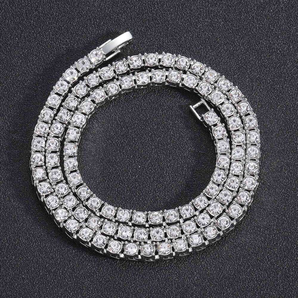 3mm 4mm 5mm 6mm Alloy Rhinestone Row Tennis Chain Personality Hip Hop Necklace a22e