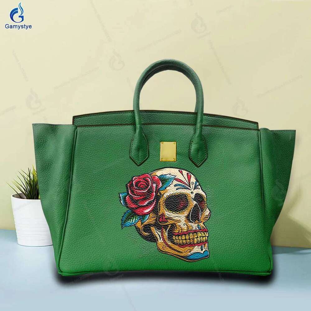 Shoulder Skull Printed Handbags Trader Tote Bag for Women Handbag Popular 100% Genuine Leather Custom Free Design