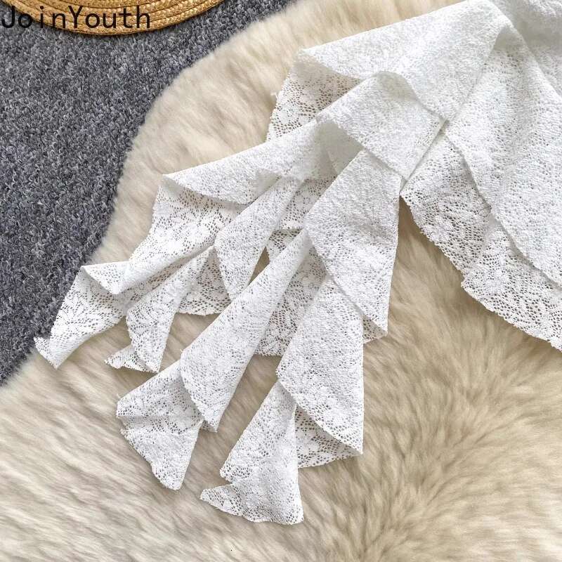 Sexy Blouses 2025 Womens Clothing Slim Waist Bandage Irregular Shirts Camisas De Mujer Lace Ruffles Chic Summer Tops Female