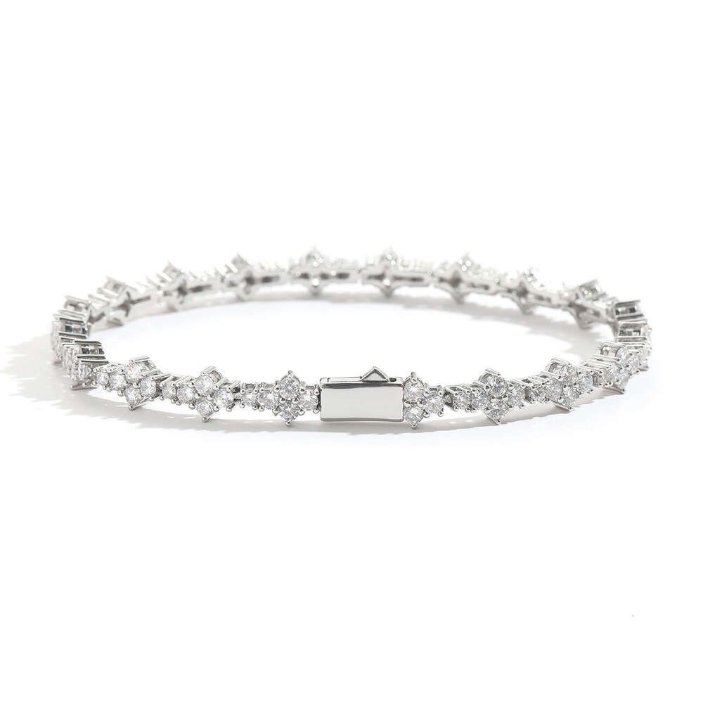 Plum Blossom Tennis Chain Men's Bracelet Zircon Trendy Spring Buckle Hip-Hop Jewelry 80be