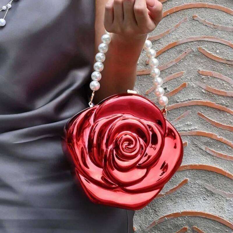 Designer Bag Acrylic Evening Clutch Bags Women Rose Flower Shape Pearl Handle Bag Purses And Handbags Wedding Party