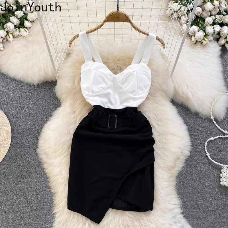 Chic Sexy Dress Women Strapless Suspender Irregular Summer Robe Femme 2025 Vestidos De Mujer Contrast Color Bodycon Mini Dresses