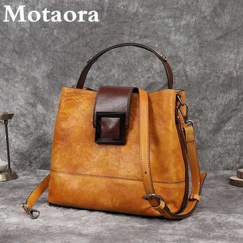 Luxury Bag MOTAORA Women S Vintage Bucket Genuine Top Grain Leather Handmade Purse Designer Casual Office Travel Shoulder Bag Designer