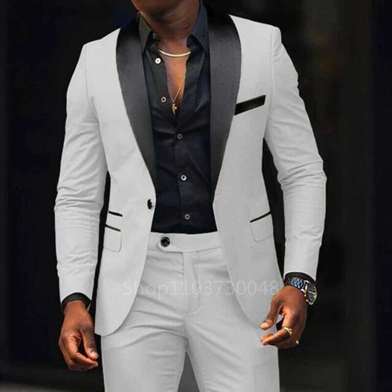 Casual 2 Piece Men Wedding Solid Slim Fit Shawl Lapel Blazer Pant Designs Party Prom Suits Best Man Business Wear Suit
