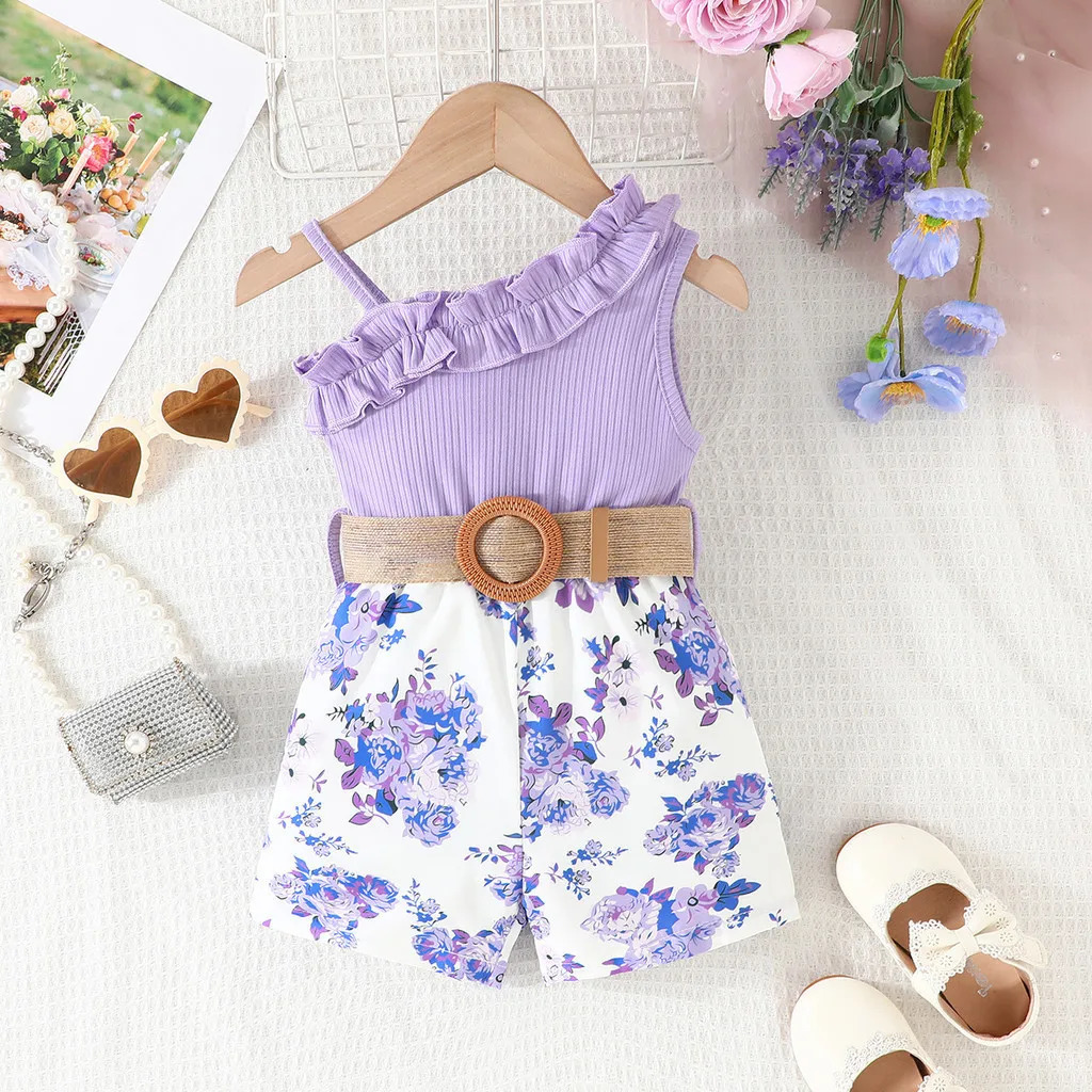 Kids Clothes 9 Months to 4 Years old Floral Off Shoulder Onesies For Baby Girl Sleeveless Romper Toddler Jumpsuit 250619z