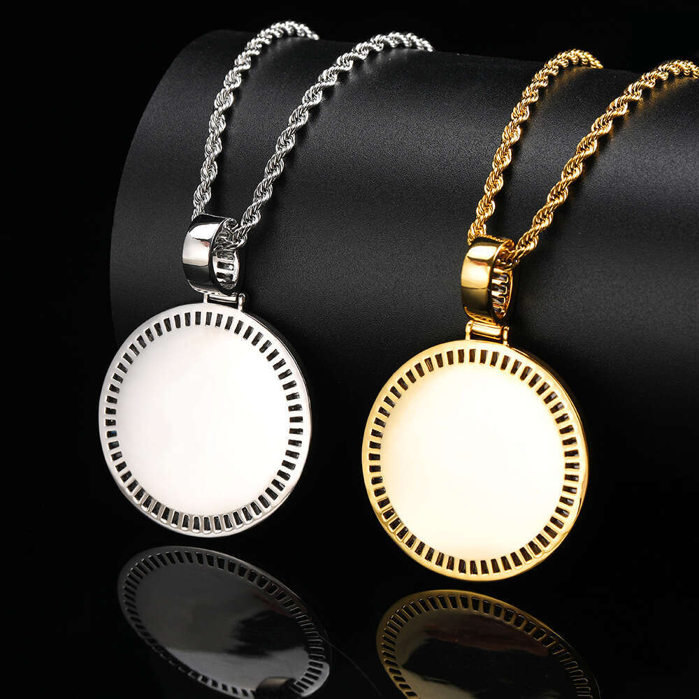 Hip Hop Memory Photo Pendant Copper Inlaid T Cubic Zirconia Trendy Round Frame Necklace e8fe