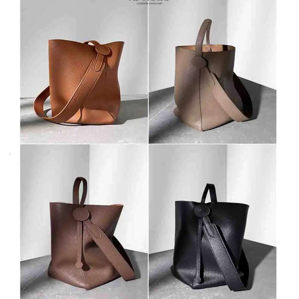 Motingsome Minimalism Fashion Women Bucket Genuine Leather Handbags and Purses Soft Calfskin Casual Tote Bag 2022 New