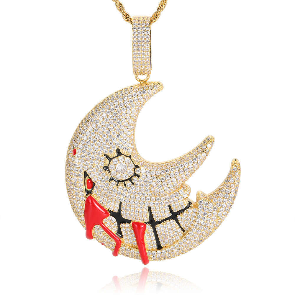 Hip Hop Moon Pendant Trippie Redd Style Exaggerated Funny Zircon Necklace 4332