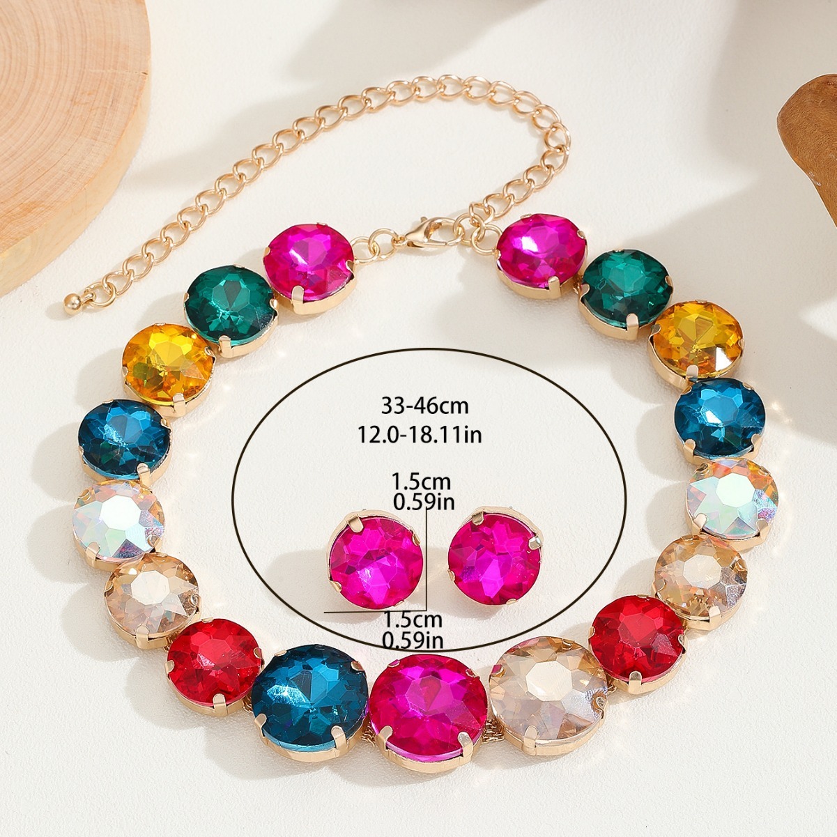 American Style Simple And Earring Set Inlaid Corful Long Necklace Fashion Sweet Earrings