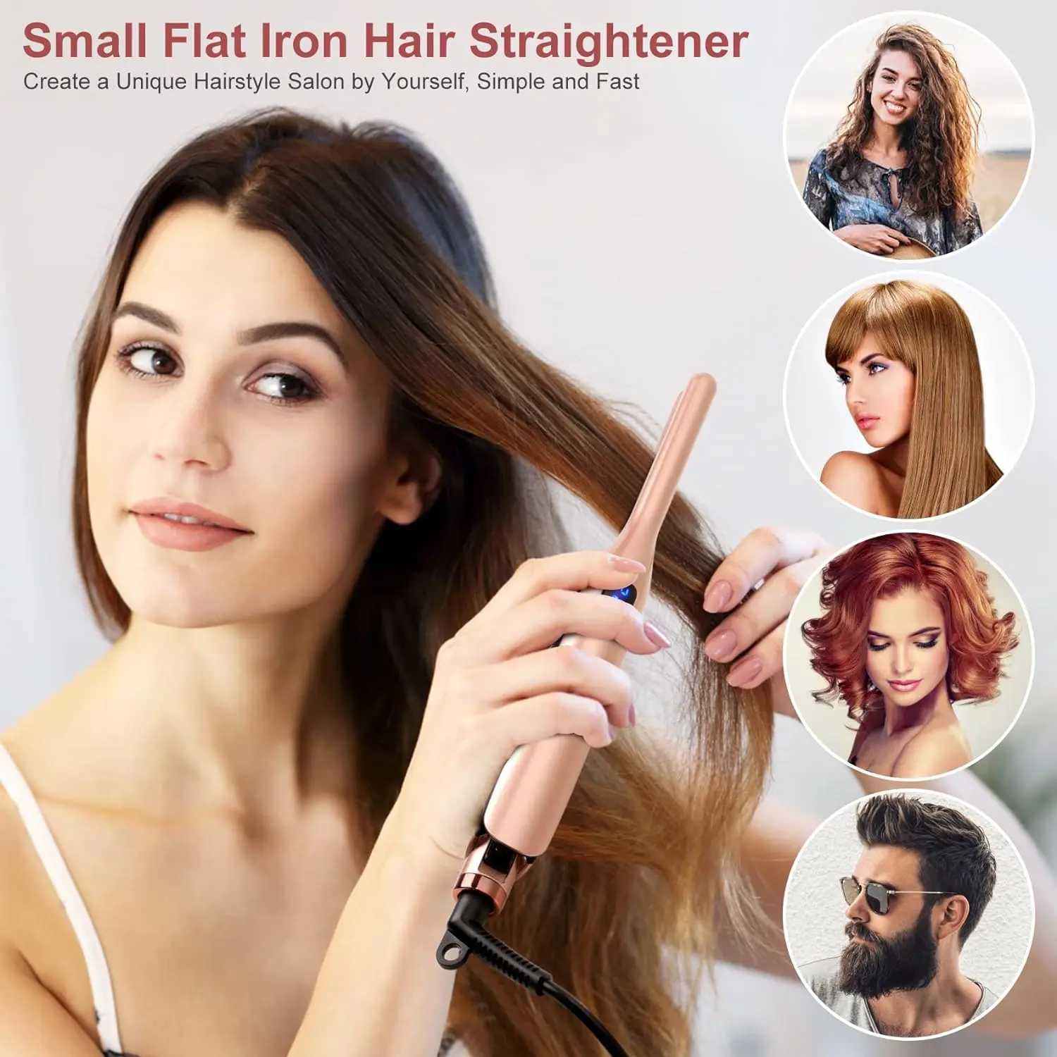 Mini Hair Straightener Pencil Straightener for Short Hair Beard and Pixies Straight or Tight Curler Adjustable TemperatureXJ250621