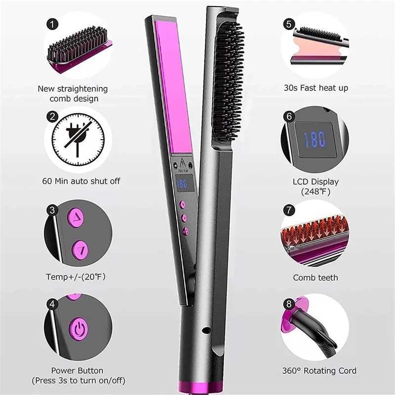 Hot Product Electric Hair Straightener Brush Hair Comb Ceramic Safety 3 in 1 Hair Straightener Curler and CombXJ250621