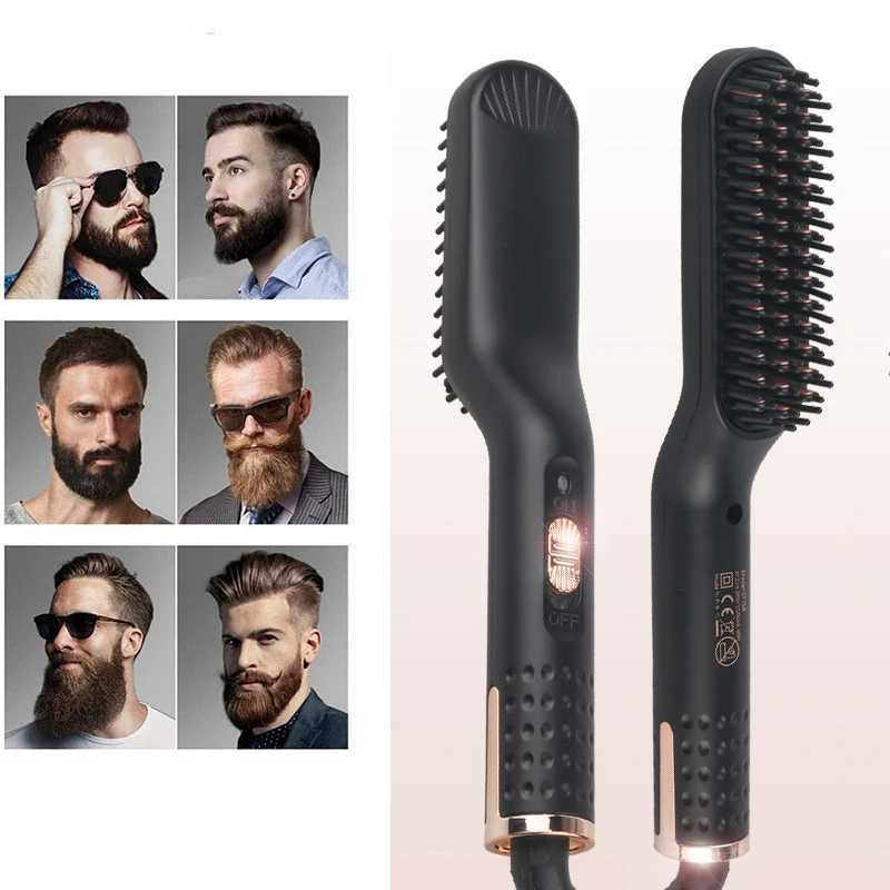 Electric Mens Hair Straightening Brush Heated Beard Straightener Smart Heating Comb Iron Ceramic Womens Hairbrush Styling ToolXJ250621