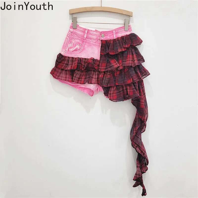 Y2k Skirts for Women 2025 Faldas Mujer De Moda Denim Contrast Color Leopard Saia Chic Summer Jupe Irregular Bodycon Mini Skirt