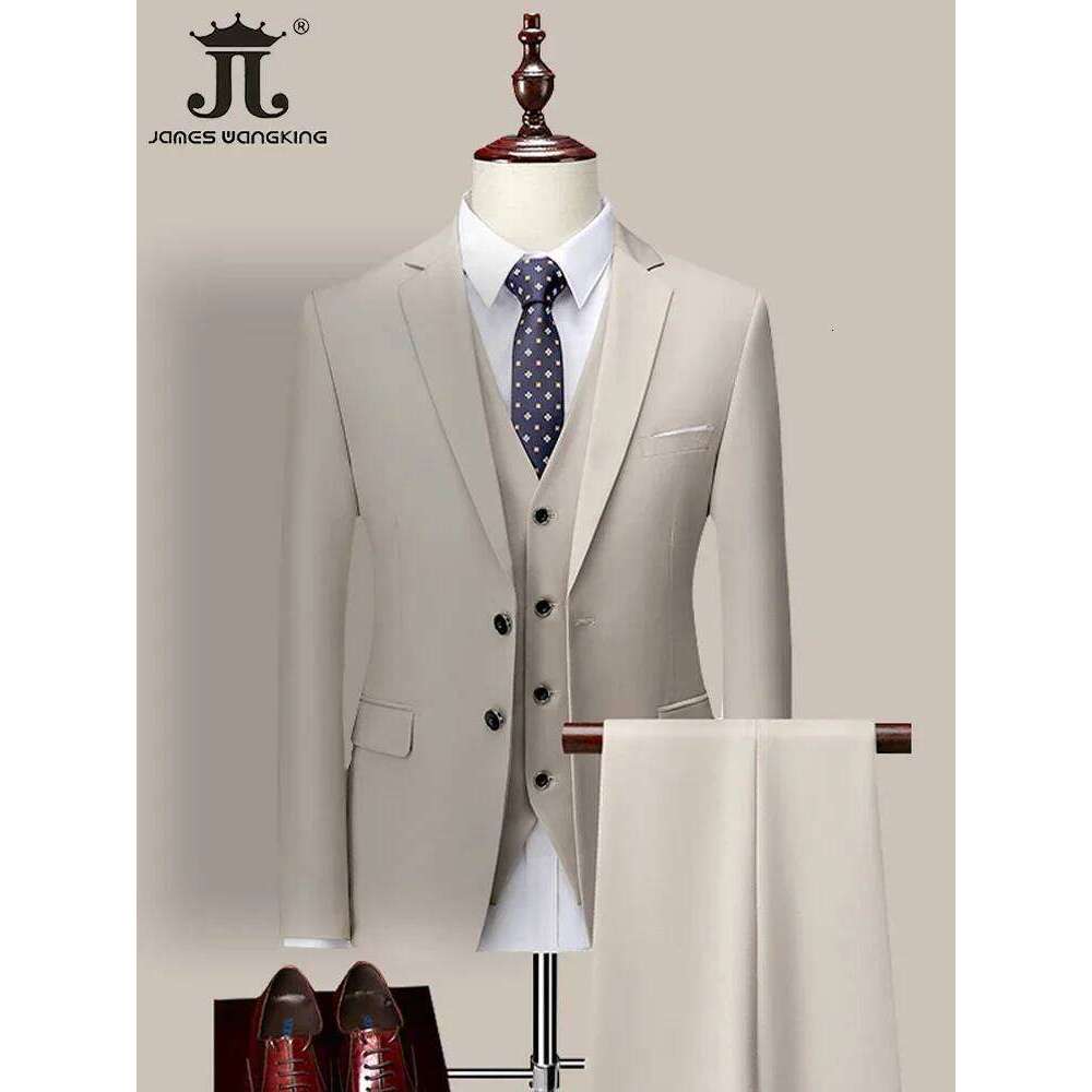14 M-6Xl ( Jacket + Vest+Pants ) High-End Brand Formal Business Mens Three-Piece Groom Wedding Dress Solid Color Suit