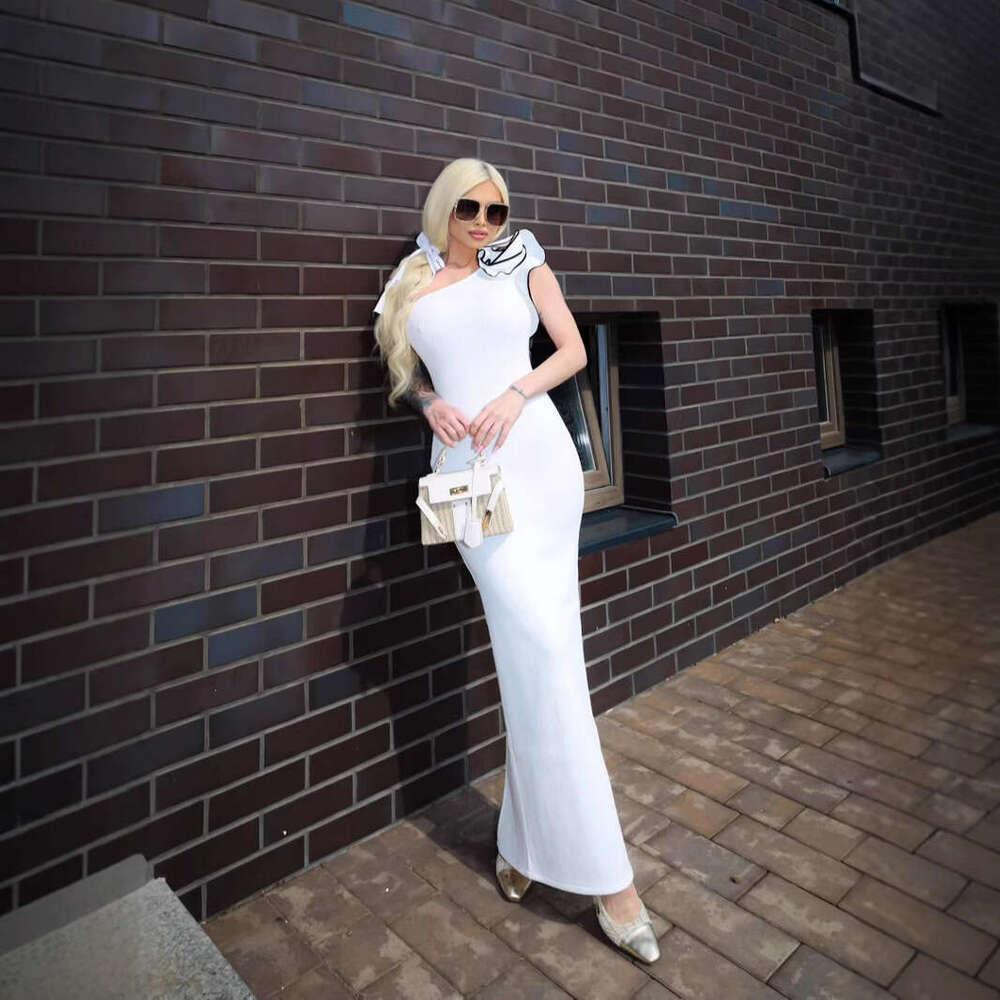White Skirt Maxi Skirt New White Single Shoulder Floral Ribbed Knit Women S Long Dress Bandage Spring Summer Long Skirt
