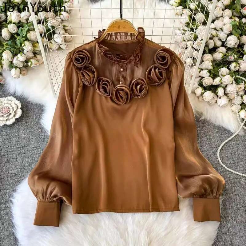 2025 Blusas Mujer De Moda Elegant 3D Floral Blouse Women Clothing Summer Shirt O-neck Lantern Sleeve Loose Elegant Blouses Tops