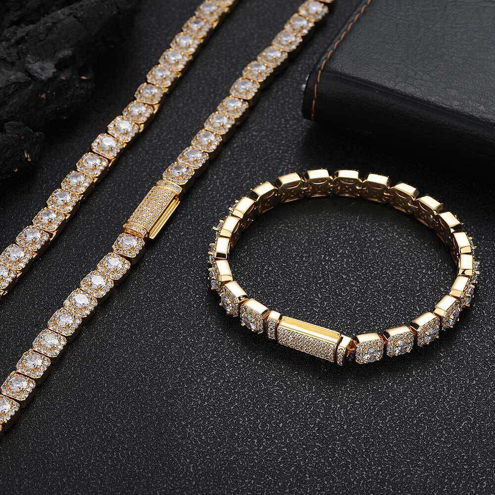 7mm Flip Cover Buckle Zircon Rock Candy Chain Trendy Brand Personality Hip Hop Necklace Jewelry Men's Bracelet f42b
