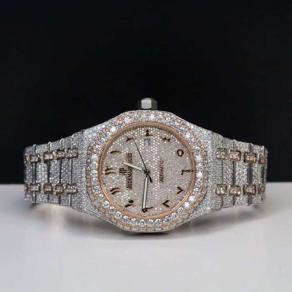 Custom Iced Out Rose Gold for Men, Hip Hop Rapper Bracelet Watch with Bling Diamonds, Silver Streetwear Fashion Gift