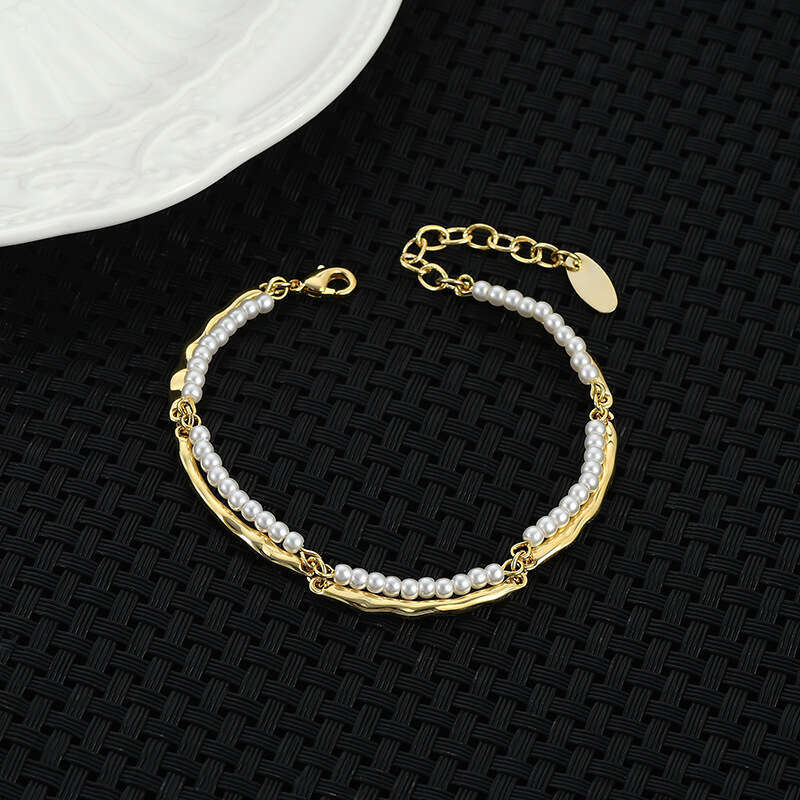 Real Gold Plated Elegant Double Layer for Women, Unique Design Pearl Jewelry, Personalized Simple Versatile Bracelet