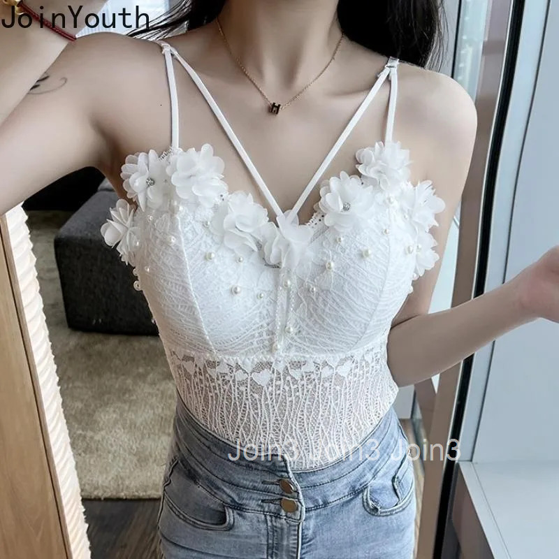 Women Vest Heavy Beading Tassel Floral Crop Tops Tunic Fashion Sexy Summer Camis 2025 Ropa Mujer Lace Sweet Korean Tanks 7p468
