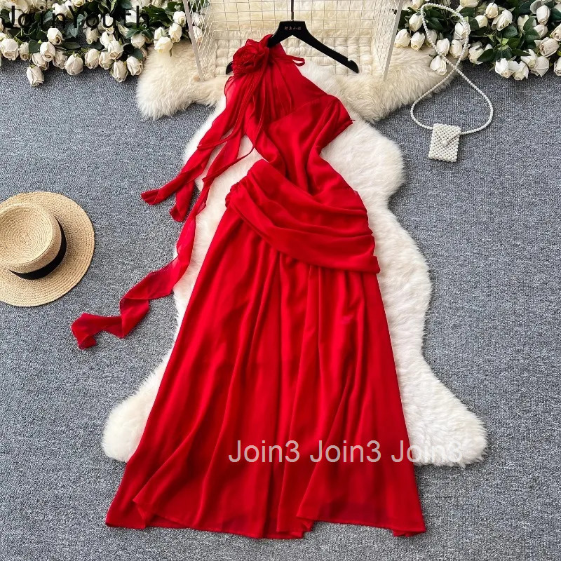 2025 Vestidos De Mujer Maxi Dresses for Women 3D Floral Slim Waist Folds Robe Femme Off Shoulder A-line Irregular Summer Dress
