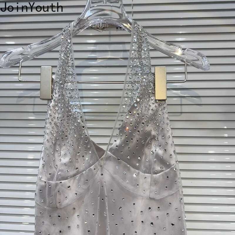 Harajuku Tanks Crop Top Womens Clothing Sexy Korean Tees Backless Gauze Diamond Camis 2025 Ropa Mujer Chic Summer Y2k Vest