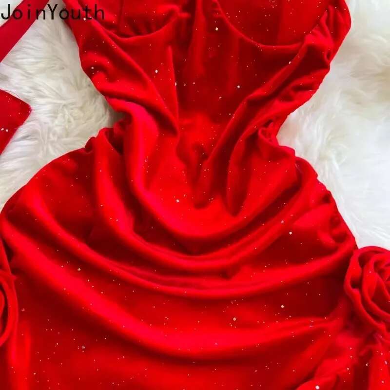 Party Woman Dress Vintage Red Temperament Sexy Robe Femme Slim Waist Split Irregular Bodycon Mini Dresses 2025 Vestidos De Mujer