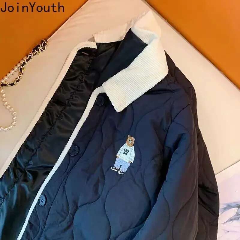 Korean Parkas Cute Bear Embroidery Oversized Jackets 2025 Ropa Mujer Fall Winter Clothes Casual Fashion Warm Vintage Coat Tops