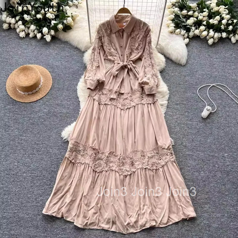 Elegant Dress Womens Clothing Heavy Lace Bandage Tunic Lantern Sleeve Robe Femme Vintage Summer Maxi Dresses Vestidos De Mujer