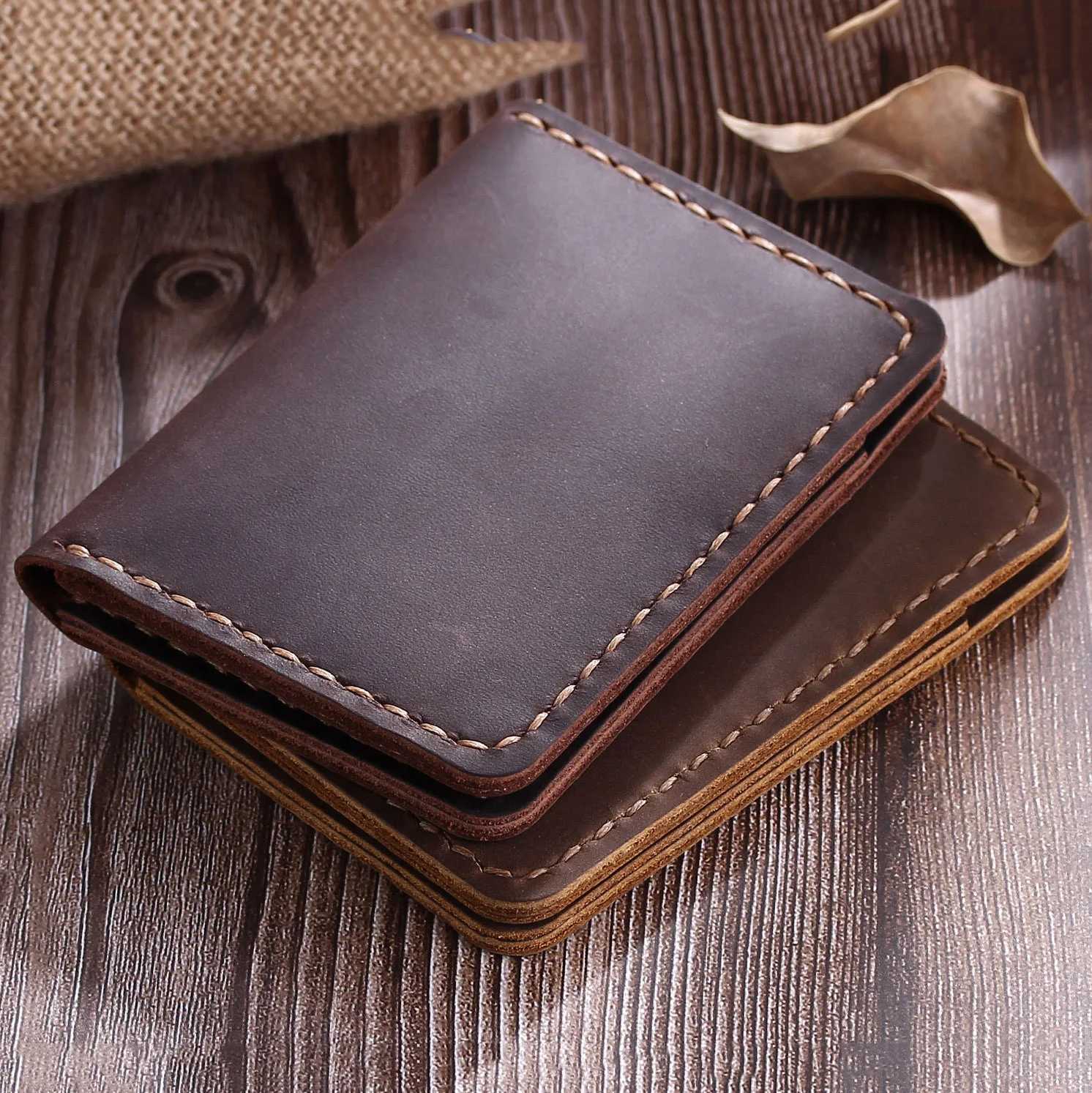 Handmade Leather Holders Crazy Horse Leather Wallet for Cards Genuine Leather Bank Cardholder Z250621