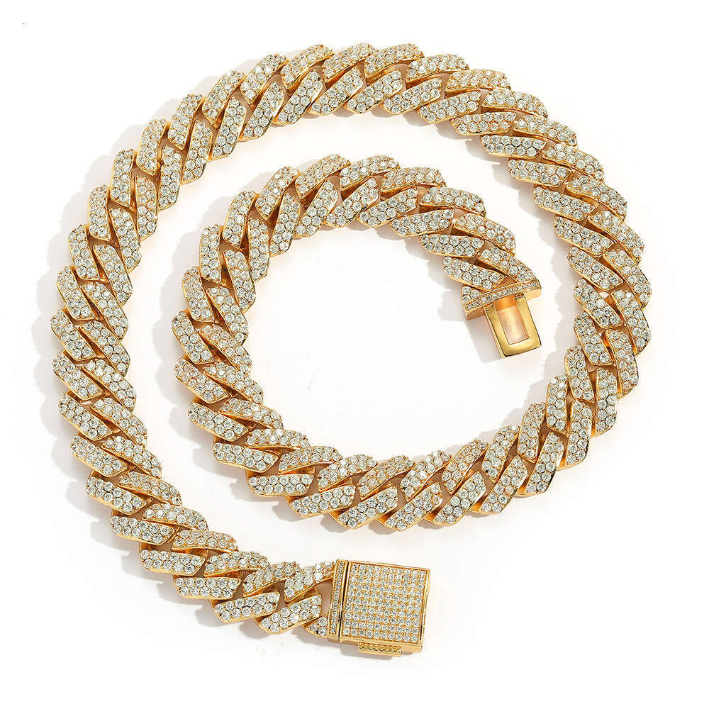 Hip Hop 15mm Double Row Zircon Dia Cuban Chain Men's Necklace Trendy Brand Jewelry 6880