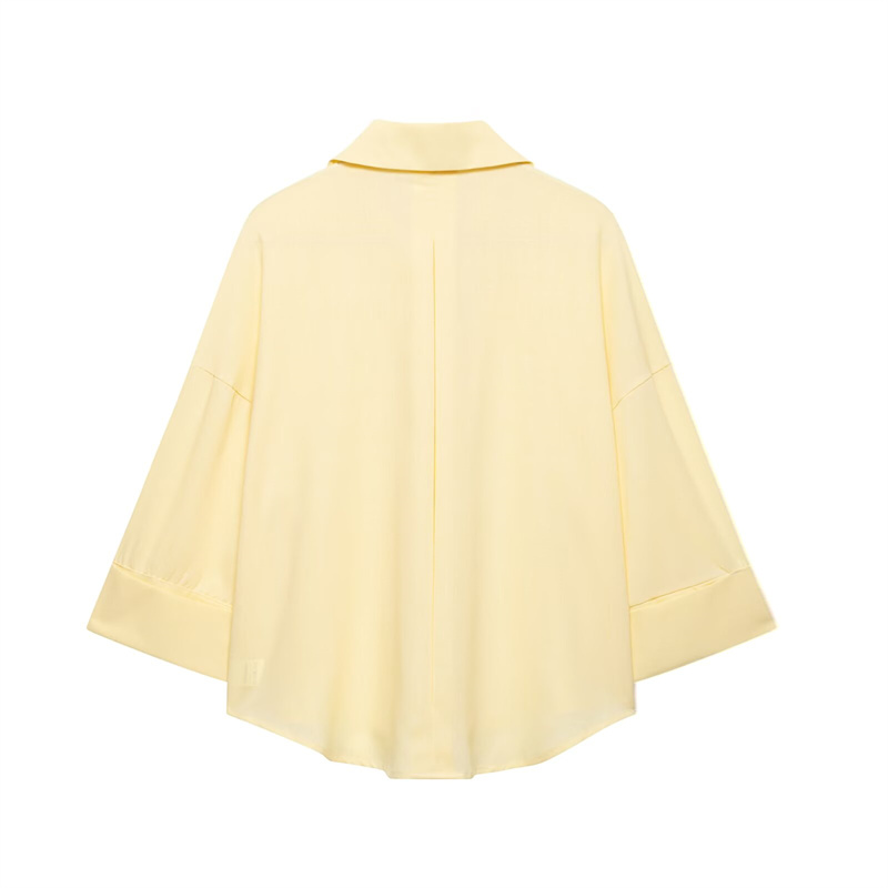 2025 Spring/Summer New Product Casual Women's Wide Sleeve Shirt with Collar and Buckle Solid Color Decoration