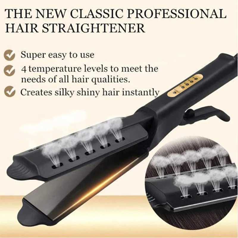 Professional Hair Straightener Four-Gear Temperature Adjustment Ceramic Tourmaline Ionic Steam Hair Straightener For Widen PanelXJ250621
